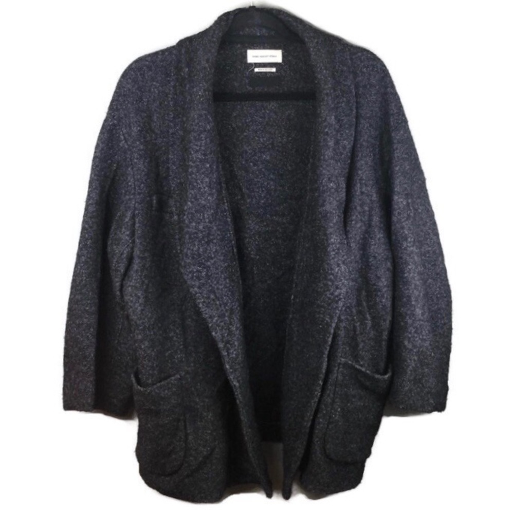Isabel Marant Etoile Virgin Wool Open Shawl Collar Oversized Gray Cardigan Sz 38